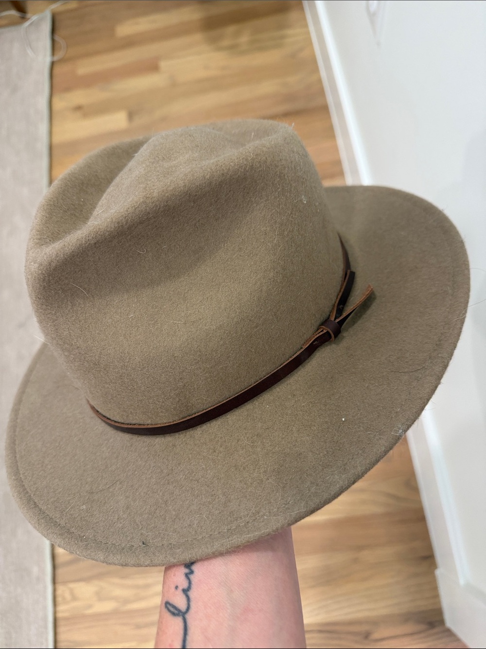 Yellow 108 Wool Fedora Hat Tan Brown Leather Band Made in USA